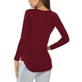 thumbnail image 3 of Holzkary Women's Long Sleeve Shirts V Neck Basic Tee Tops Loose Fit Fall Outfits for Women Loose Blouse Fashion Top Casual V-Neck Long Women Color Sleeve Solid Lady Women's Blouse Wine Xxl, 3 of 4