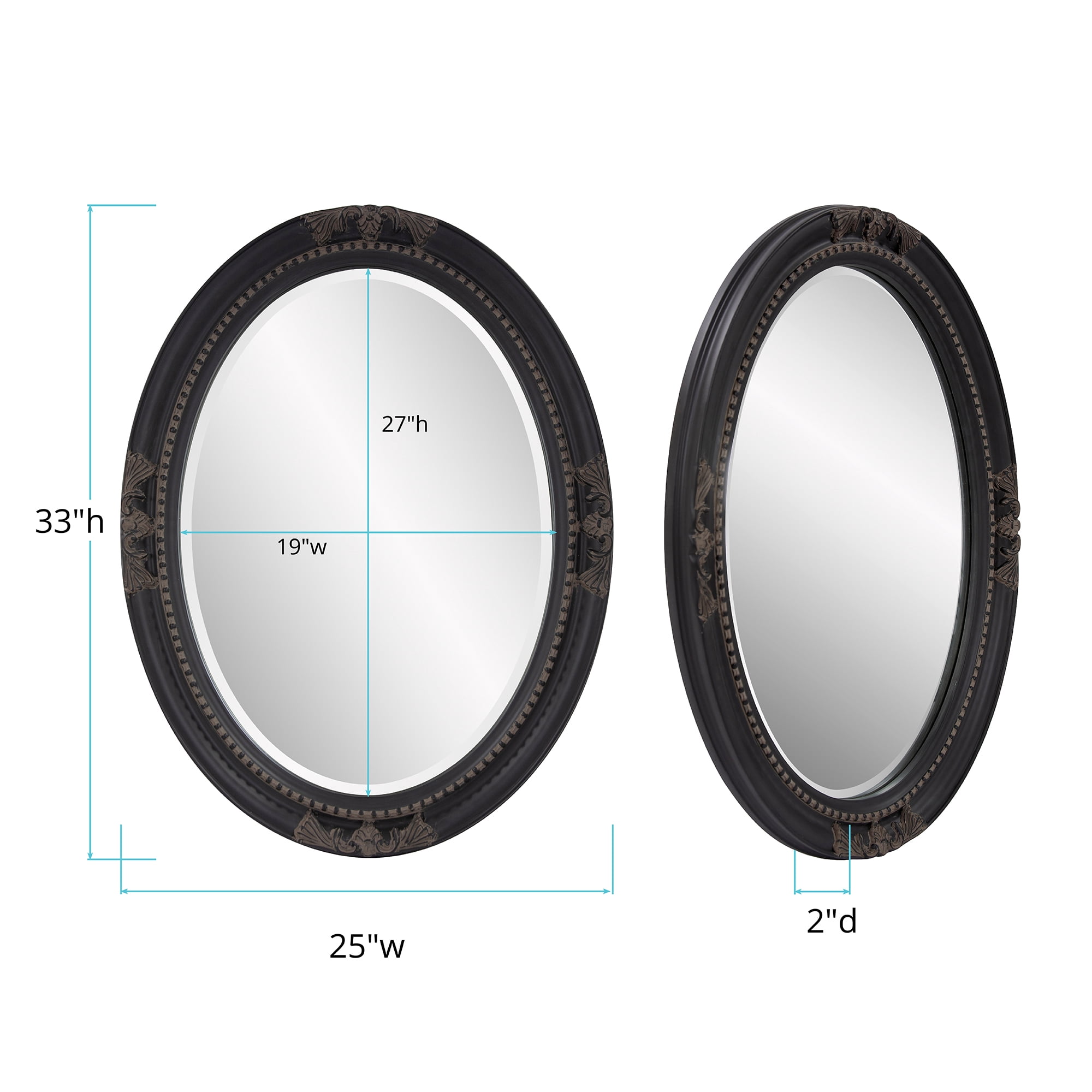 Tyler Dillon Black Wood Oval Queen Ann Antique Wall Mirror