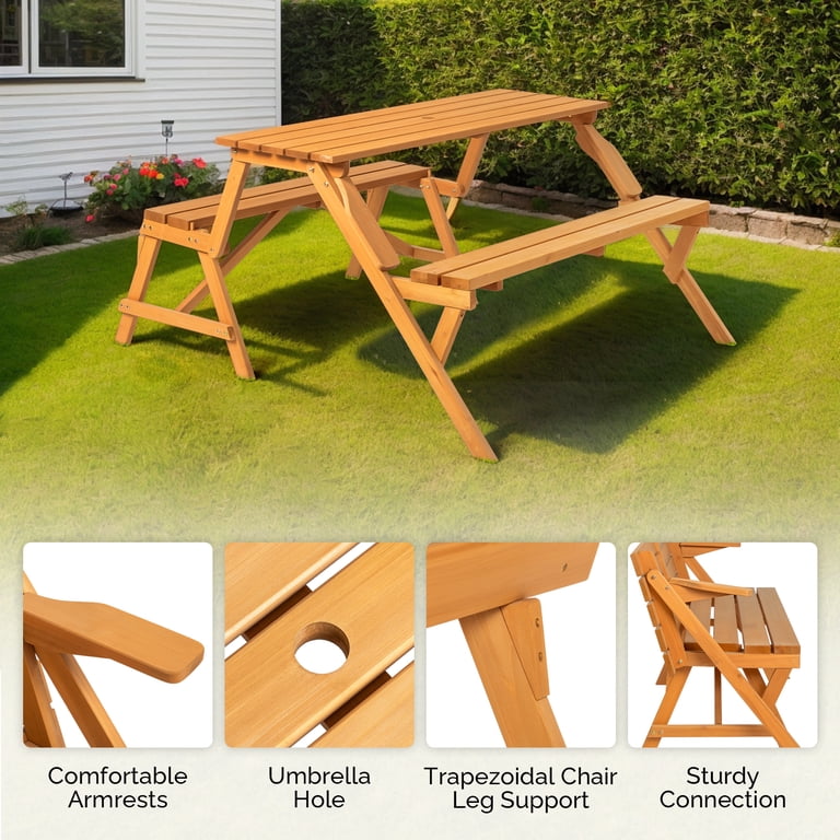 Ktaxon 2-in-1 Outdoor Interchangeable Wooden Picnic Table Set
