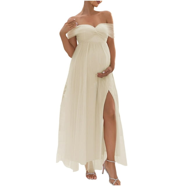 Robe Fendue Haute, Robe de Mode Décontractée Sans Bretelles en Maille Fendue Haute, Robe de Maternité pour Femmes