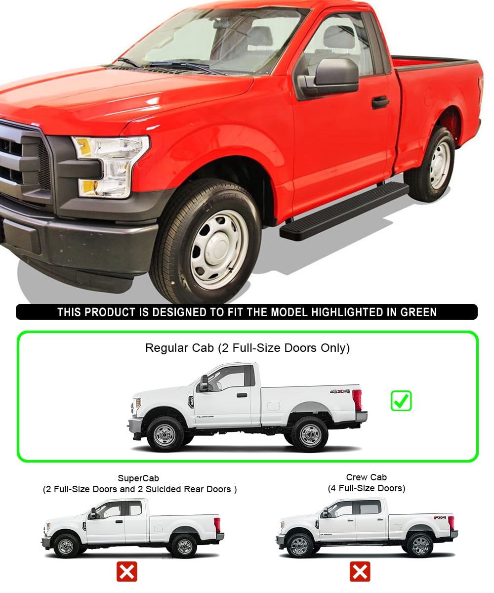 APS Running Boards 6-inch Black Compatible with Ford F150 2015-2026 Regular Cab & F-250 F-350 Super Duty 2017-2026 Stainless Steel (Nerf Bars Side Steps Side Bars)