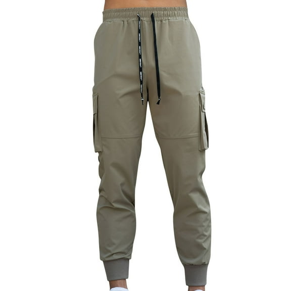 JIUKE Cargo Pants for Men Casual High Waisted Drawstring Solid Color Tapered Full Length Work Trousers with Pockets