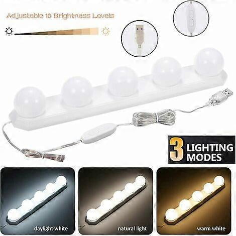 LED Mirror Light 5 Bulbs, Portable Cosmetic Mirror Makeup Lamp with 3 Color Modes, USB Rechargeable Cosmetic Mirror Light