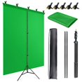 thumbnail image 2 of JEBUTU 5X65ft green Screen Backdrop with Stand Kit, green Screen with T-Shape Background Support Stand, Portable green Screen Stand Kit with carrying Bag & 5 Spring clamps for Zoom, Video, Streaming, 2 of 3