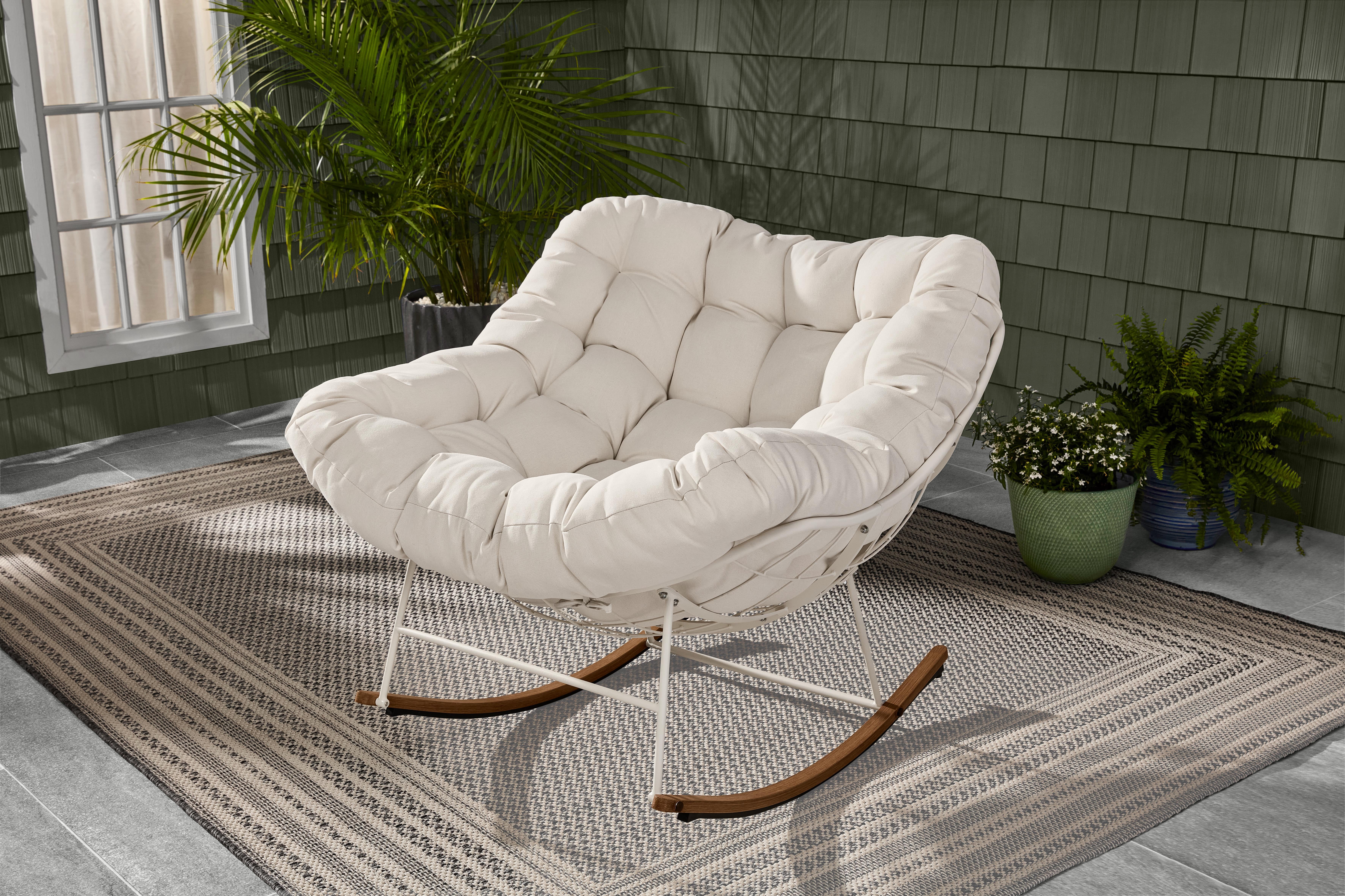 Better Homes & Gardens Marlow Papasan Outdoor Rocking Chair, Cream