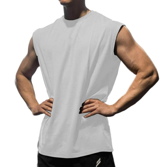 PNTUTB Men's Summer Solid Color Quick Dry Breathable Sleeveless Crew Neck Loose Fitness Sports Tank Tops
