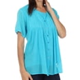 thumbnail image 3 of Sakkas Button Down Embroidered Short Sleeve Semi-Sheer Gauzy Cotton Top / Blouse - Turquoise - Large, 3 of 4