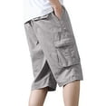 thumbnail image 3 of Chiccall Mens Shorts Plus Size Elastic Waist 6 Pockets Solid Casual Summer Beach Cargo Shorts Gray, 3 of 5