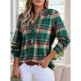 thumbnail image 6 of Women'S V Neck Plaid Shirts Dressy Casual Button-Down Business Work Boho Tops Long Sleeve Fall Outfits Dark Green M, 6 of 9