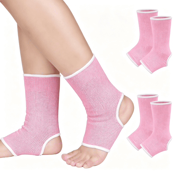 DUPAI 4 Pieces/ 2 Pair Kids Ankle Support Brace Elastic Kids Compression Socks Knitted Ankle Sleeve for Jogging Running Fitness (Pink,5-10 Years)