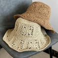 thumbnail image 7 of Grandest Birch Women Summer Solid Color Crochet Straw Hat Foldable Wide Brim UV Hollow Breathable Beach Bucket Sun Hat Gift, 7 of 7