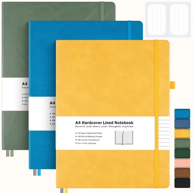Cuaderno MALEDEN College Ruled A4 de piel, tapa dura, paquete de 3
