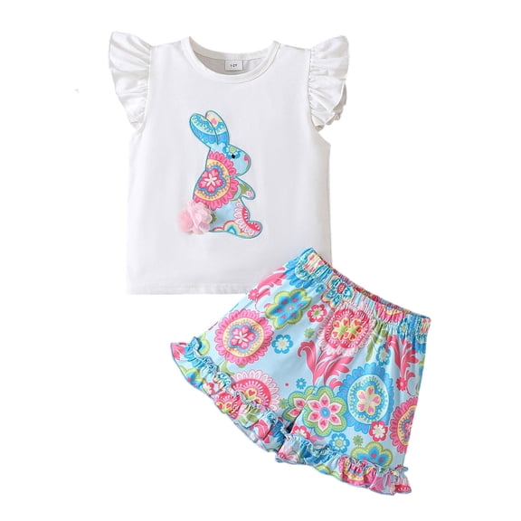 Shadoumai Easter Outfits for Toddler Girls 5t Cartoon Bunny Easter Day Lightweight Crop Tops and Shorts Set Cute 2 Piece Outfits