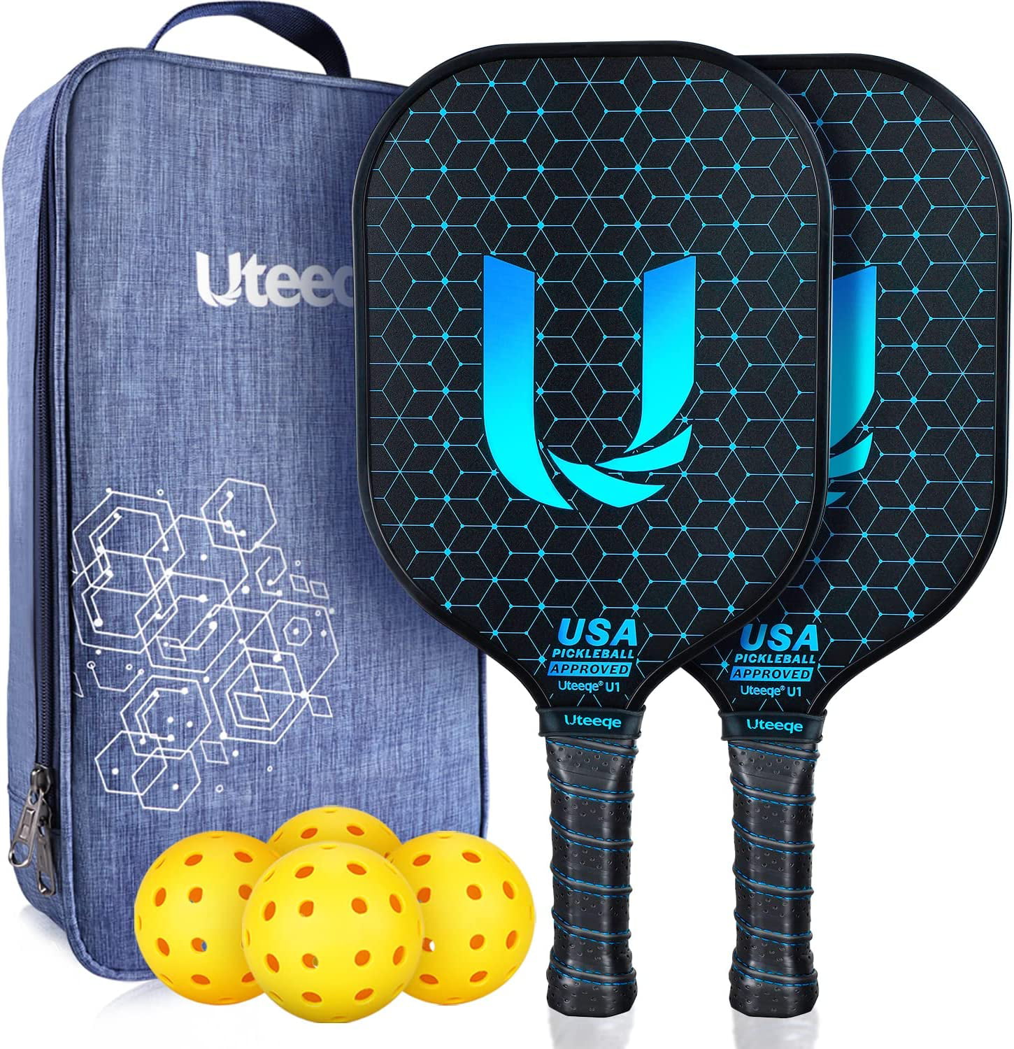 Pickle Ball Equipment for Beginners and Pros Pickleball Raquet Balls Grip and Travel Bag Indoor Outdoor Pickleball Paddle with 4 Balls Set of 2 Paddles USAPA Certified Graphite Pickleball Paddles 