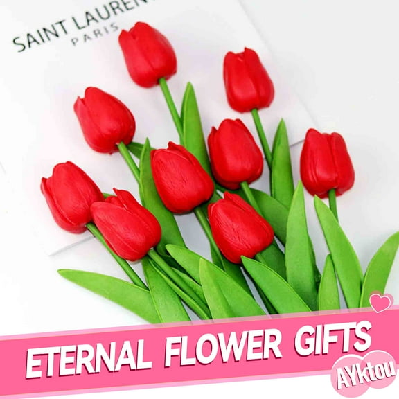AYktou 9pcs Fake Tulips Artificial Flowers Assorted Colors Flowers,Real Hand Feel,13.4" Silk Flower Gift for Home Kitchen Decor Wedding Bouquet Decorations Office Floral Arrangements(6 Colors)