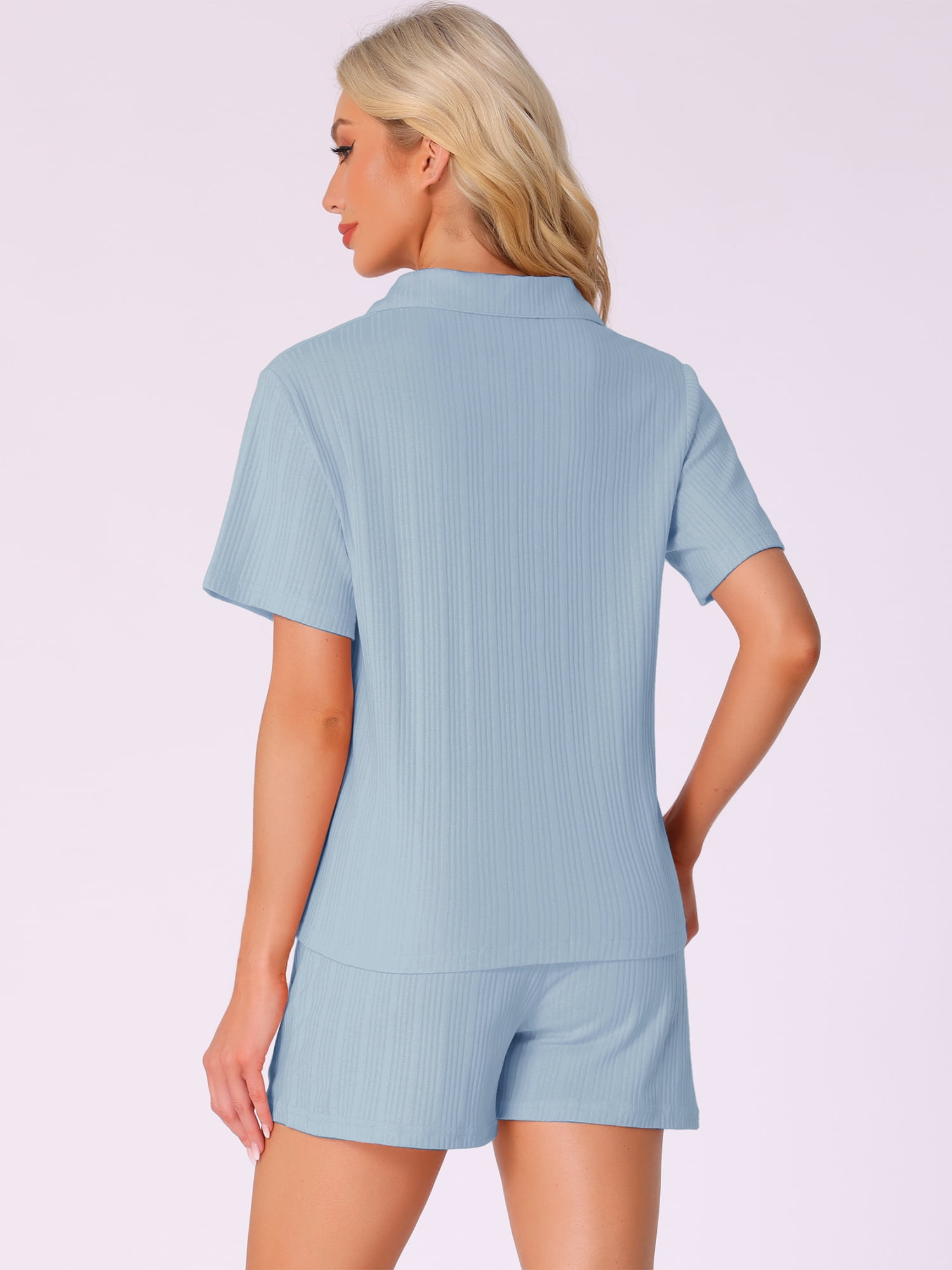 DARING DIVA Pajamas Set 100% Cotton Button Down Notch Collar Sleepwear M Blue