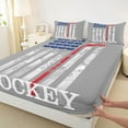 thumbnail image 3 of Homewish Cartoon Ice Hockey Queen Sheet Sets, Eat Sleep Sports Flat Sheet, Grey Stripes Abstract Queen Fitted Sheet, Lightweight Room Decor, 4 Pieces, 3 of 7