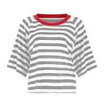 thumbnail image 2 of Prolriy Womens Summer Tops Women's 2025 European and American Summer Short Sleeved Striped T Shirt Short Sleeved Color Matching Design Loose Basic T Shirt Top Summer Shirts for Women Grey S, 2 of 6