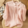 thumbnail image 6 of ZyeKqe Summer Tops for Women Dressy Casual Cotton Linen Shirts Embroidery Button down Blouse 3/4 Sleeve TopM-XXL, 6 of 6