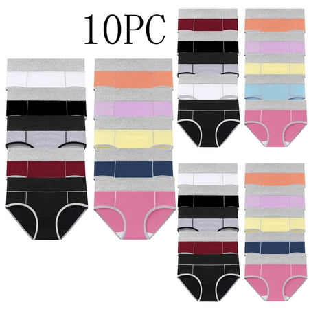ATOYSOY Women s Underpants Plus Size Hip Lifting Cotton Panties  10 Pack Shapewear Control Briefs Seamless for Ladies Multipack Clearance Solid Panty Classic Briefs Comfy Stretchy Blue L