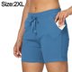 thumbnail image 2 of Pantalones cortos ajustables con cordón en la cintura y bolsillo ajustados de color liso para mujer de verano, 2 of 5