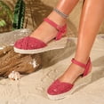thumbnail image 4 of Domuza Closed Toe Wedges Heels for Women Dressy Platform Wedge Sandals Ankle Strap Heeled Espadrilles Sandals Ladies Comfortable Cork Summer Dress Shoes Red 6.5（EU-37）, 4 of 4