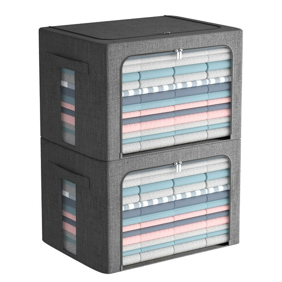 Paquete De 2 Contenedores De Almacenamiento Con Ventana Transparente, Grandes Cajas De Almacenamiento De Tela Plegables Para Ropa, Juego Organizador Apilable Con Asas De Transporte, 66 L, 19,7 X 15,7