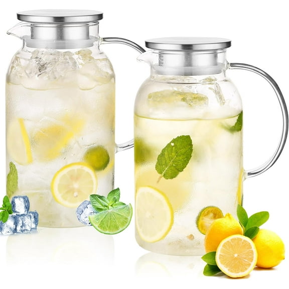 NeoMart - 2Pack 68 oz Glass Pitcher With Lid. Glass Carafe for Hot/Cold Water. 0.5 Gallon Pitcher for Fridge. Water Jugs for Cold Brew Coffee, Iced Tea, Milk, Sun Tea Jar
