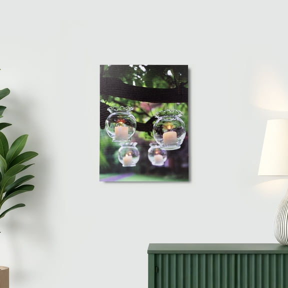 Northlight LED Lighted Flickering Hanging Garden Candles Canvas Wall Art - 15.75" x 11.75"