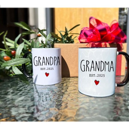 VLUG Est 2025 New Grandparents Mug Gifts, Grandma Grandpa To Be Gifts Set, Promoted To Grandma Grandpa 2025 Mug, Baby Pregnancy Announcement Gifts-207