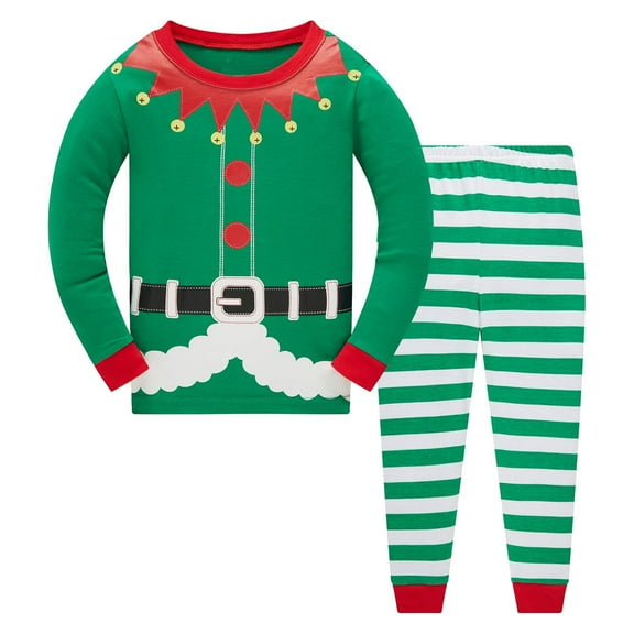 Christmas Pajamas for Kids Cute Elf Pajamas Holiday Long Sleeve Crew Neck Sleepwear Matching Christmas Pjs 3-4 Years