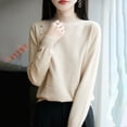 thumbnail image 5 of Outfmvch Turtleneck Sweater Women Long-sleeve Turtleneck Sweater Solid Color Loose Tops Basic Thermal Underwear Tops Basic Layering Knit Top Classic-fit Thermal Underwear for Womena3_beige L, 5 of 6