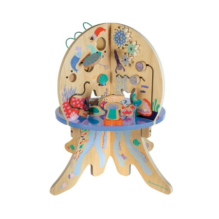 UPC: 0011964506095 | Manhattan Toy Deep Sea Adventure Wooden Toddler Activity Center with Clacking Clams Spinning Gears Gliders and Bead Runs