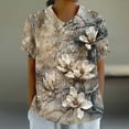 thumbnail image 2 of Women's Linen Blouses Peter Pan Collar Vintage Floral Puff Short Sleeve Shirts Summer Trendy Dressy Casual Tops (XL, Multicolor 13), 2 of 5