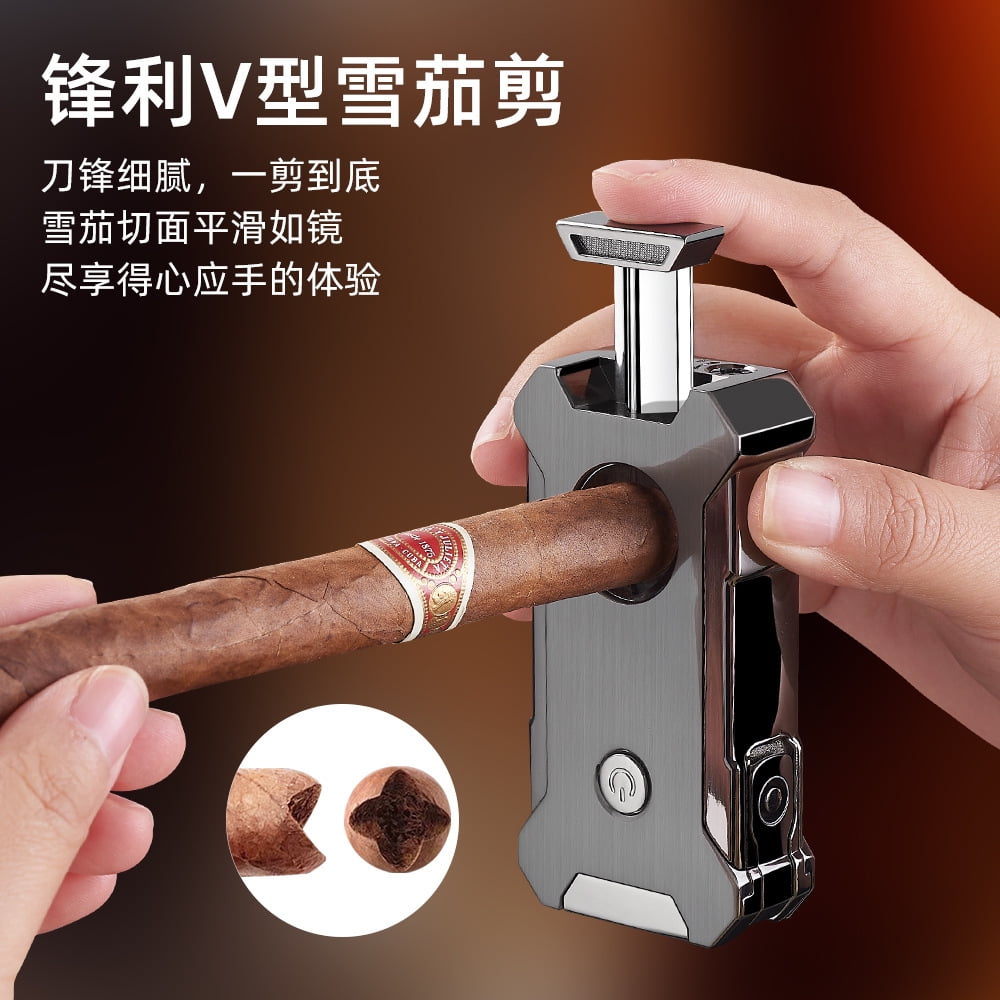 Cigar Lighter Straight Windproof Multifunctional V Cutter Hole Puncher 5 In 1 Cigar Lighter Cb-25Bx