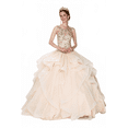 thumbnail image 5 of Women's Elizabeth K Beaded Illusion Ballgown With Bolero Gl2378 Champagne Goldish Beige Size XS, 5 of 5