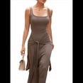 thumbnail image 2 of Vestido de Verano para Mujer, Sin Mangas, con Cuello Cuadrado, Sexy, con Doble Forro, Ajustado, y Maxivestido. Caqui M, 2 of 9