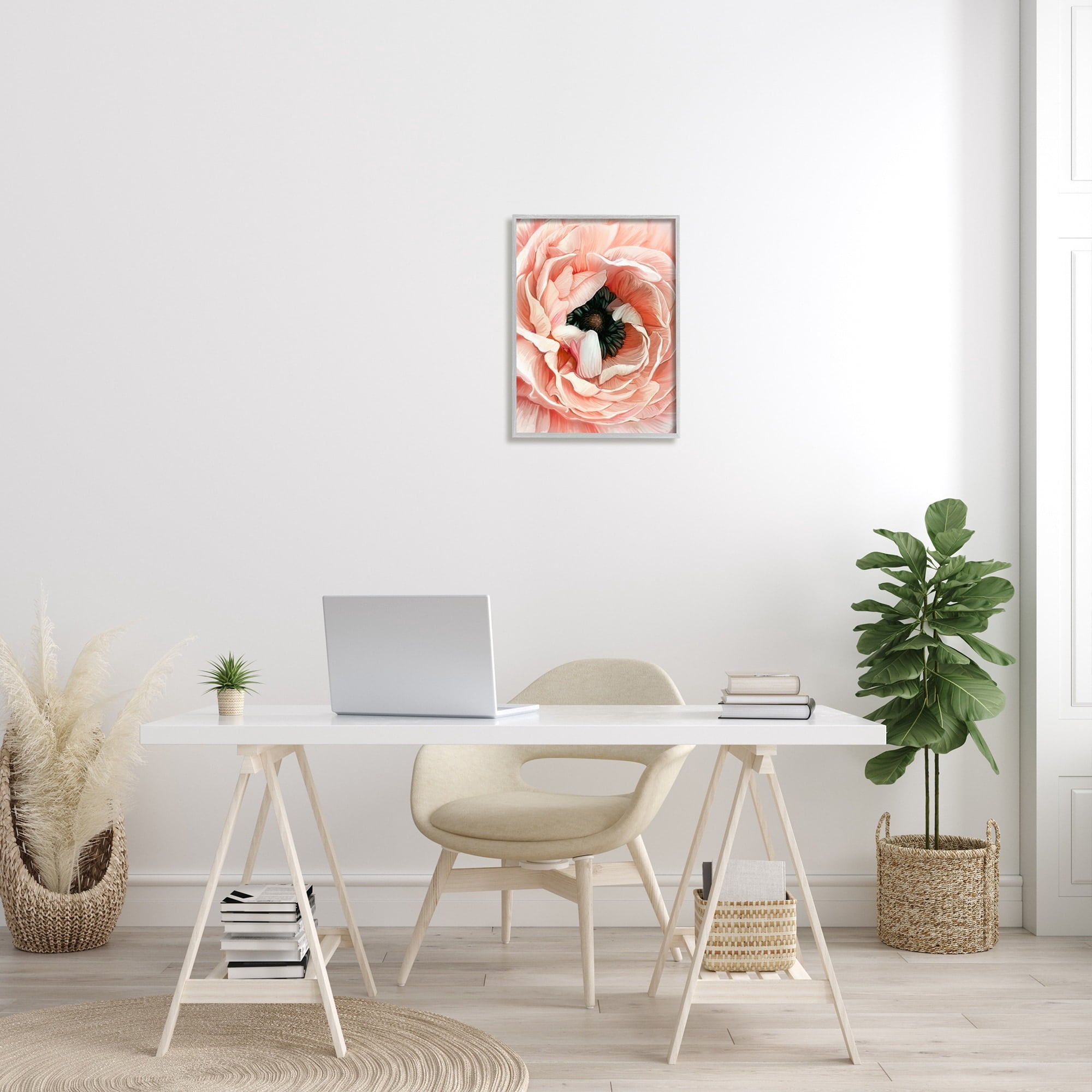 Stupell Industries Up Close Pink Peony Intricate Sunlit Petals Painting Gray Framed Art Print Wall Art, Design by Ziwei Li