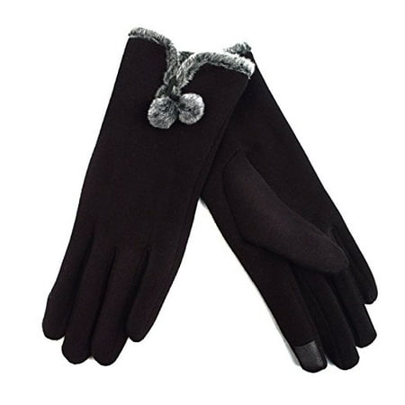 Ladies’ Smartphone Accessible Winter Gloves with Faux Fur Pom-Pom (Best Women's Smartphone Gloves)