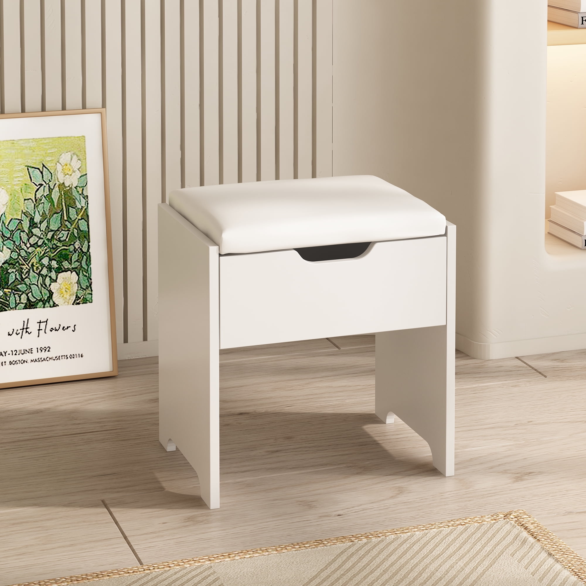 VEANERWOOD Large Makeup Vanity Set with Light Modern Makeup Vanity Table with Storage and Adjustable Lighting Colors for Bedroom 45.2in, White