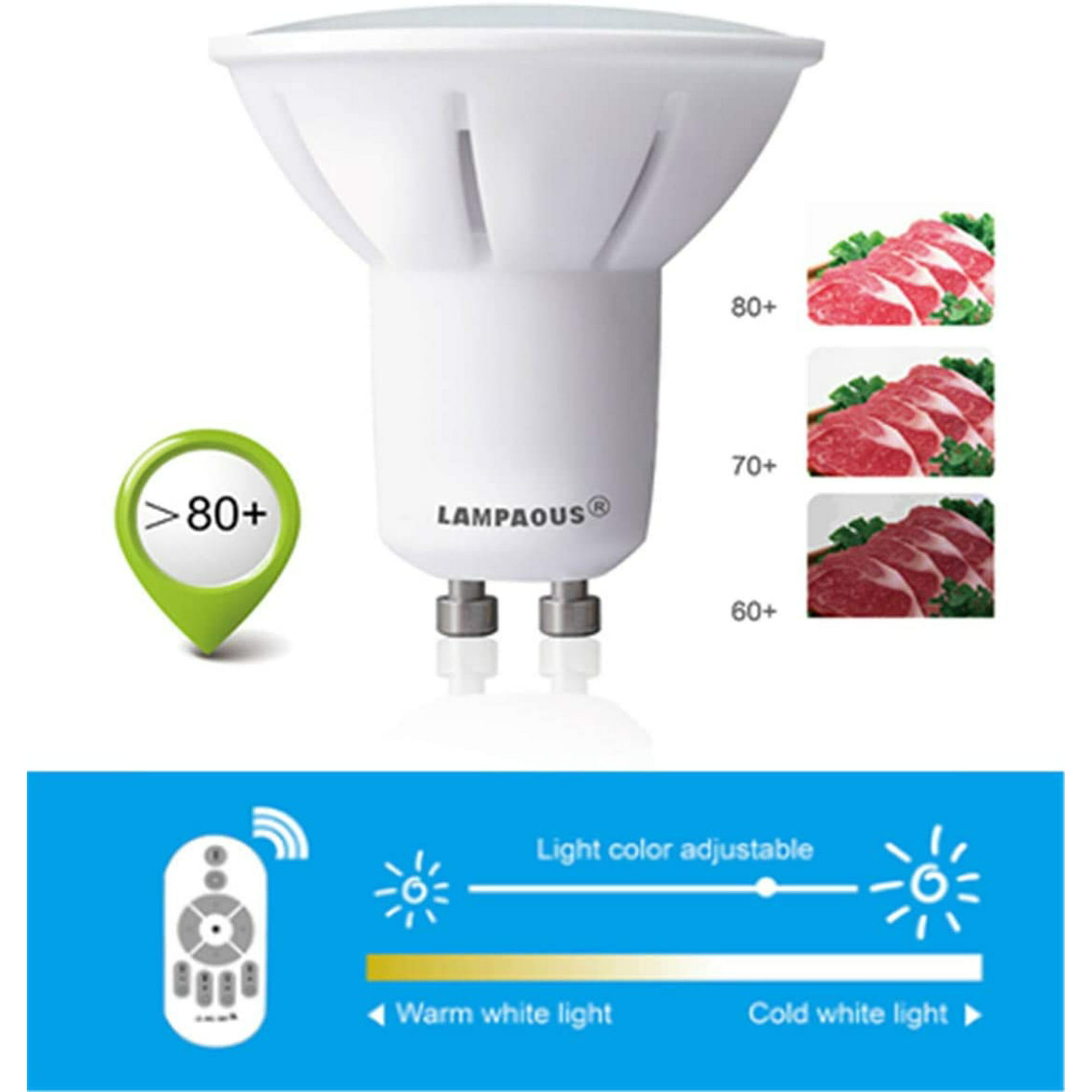 LAMPAOUS GU10 Bulbs Dimmable 5W Smart Light Bulb Via Remote