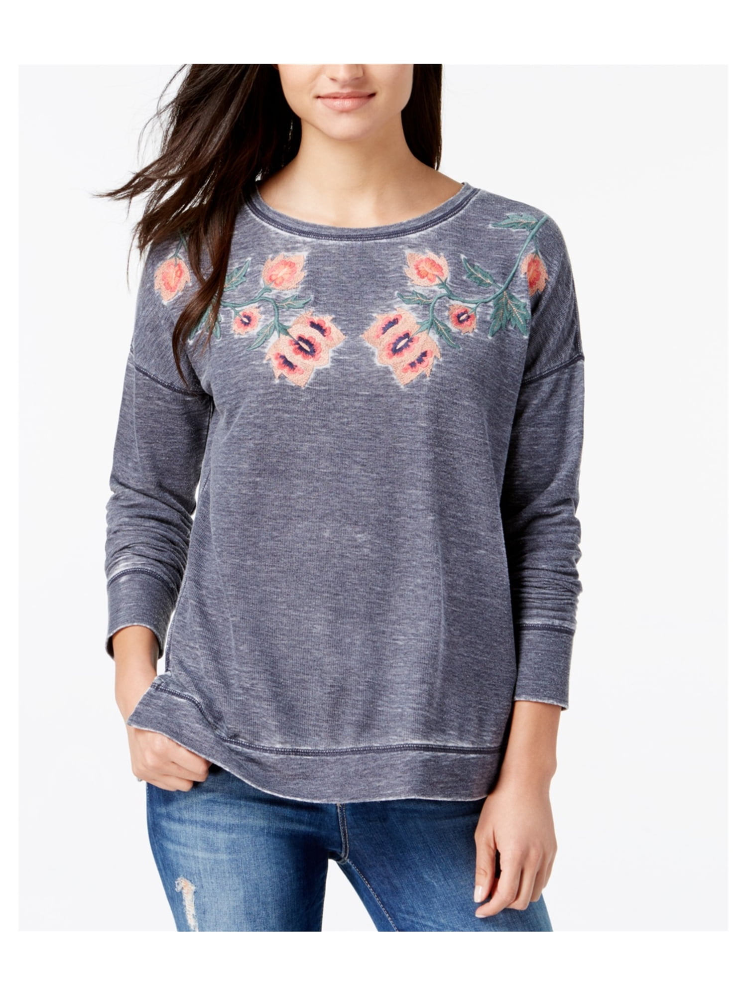 lucky brand embroidered flowers sweatshirt