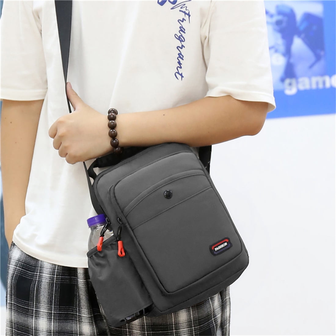 Crossbody Bags for Men Women Teens Messenger Bag Waterproof Oxford Nylon Crossbody Sling Bag Grey