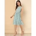 thumbnail image 2 of Vestido A Media Pierna Allegra K Sin Mangas Con Cuello Dividido y Cintura Con Cordón Estampado Azul claro S, 2 of 6