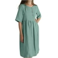 thumbnail image 3 of safuny Women's Cotton Linen Maxi Dress Pocket Solid Retro Elegant Leisure Relaxed Holiday Long Sleeve Fashion Spring Fall Dress Boat Neck Green XXXXXL, 3 of 7