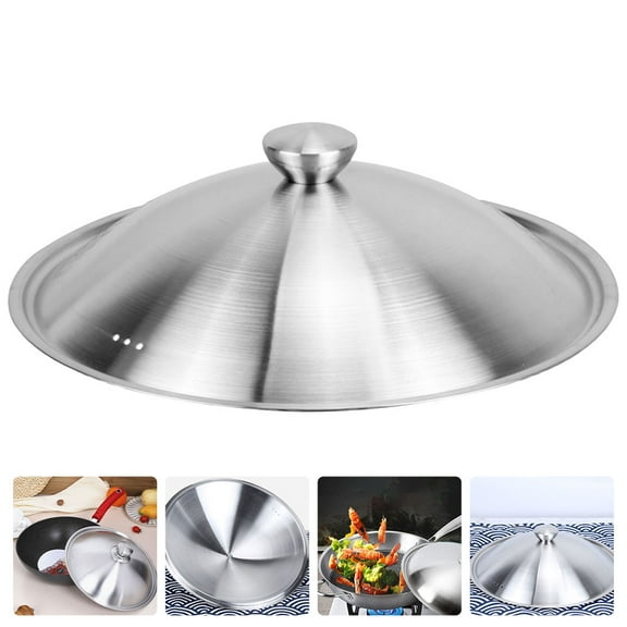STOBOK 1Pc Kitchen Gadget Stainless Steel Pot Cover with Comfortable Handle and Vent Hole