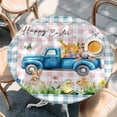 thumbnail image 2 of Blue Plaid Easter Round Tablecloth, Fitted Table Cover with Elastic for 36"-44" Round Tables, Truck Spring Floral Bunny Animals Table Cloth Outdoor Indoor Dinning Party Waterproof Tablecloths, 2 of 7