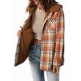 thumbnail image 2 of Women'S Plaid Jacket Long Sleeve Button Down Fleece Hooded Jackets Warm Coat Orange Checkered M, 2 of 7