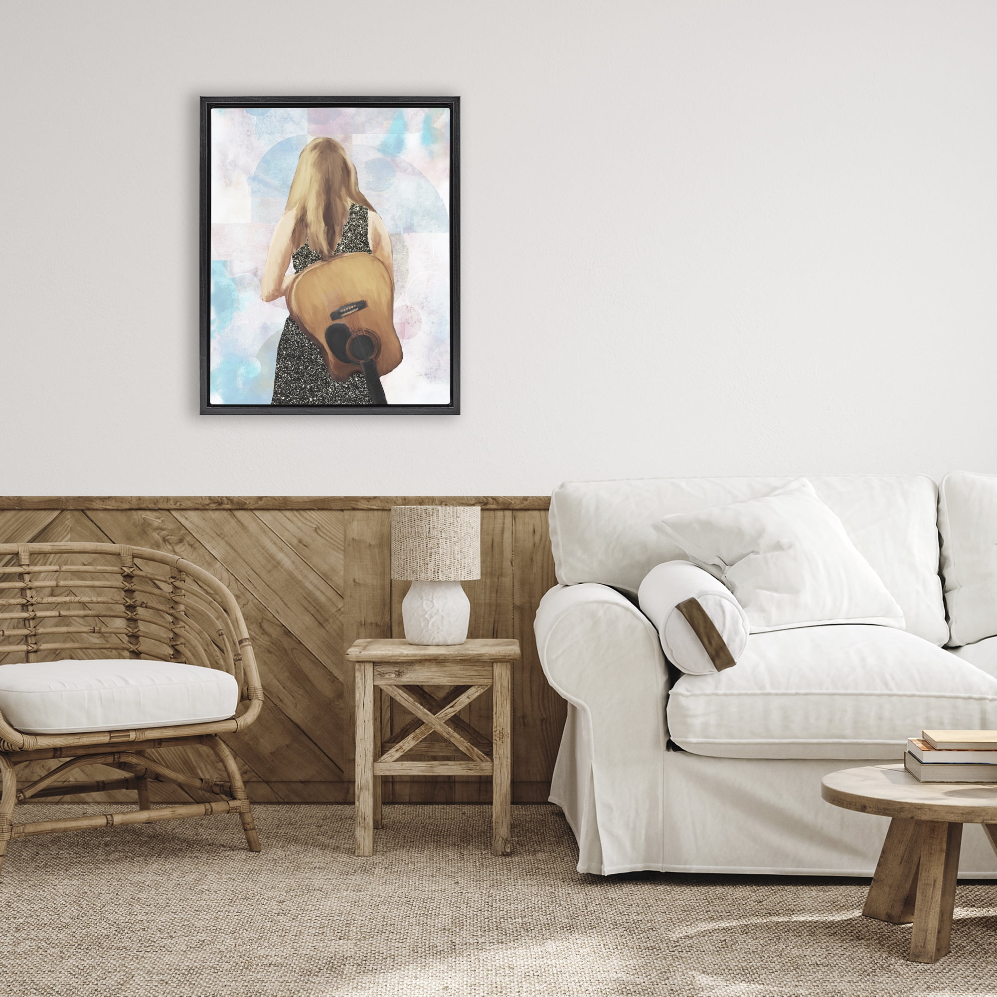 Stupell Industries Dreaming With My Guitar Black Framed Floater Canvas Wall Art, design by Dan Meneely