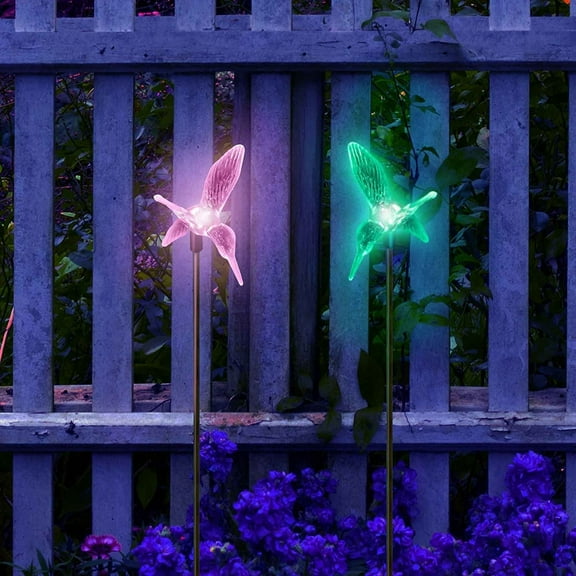 Outdoor Solar Garden Stake Lights LED Color-changing Solar Powered Decorative in-ground landscape lighting for Garden Patio Lawn Pathway Backyard Decorations Multi-Color Figurine Hummingbirds 2 pack